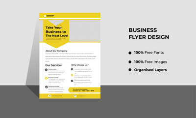 Corporate Business Modern A4 Flyers, yellow COLOR with creative editable geometric vector design templates, Informative modern layouts for promotional purposes