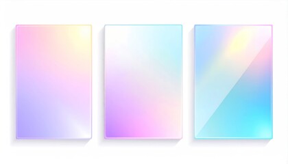 Three Pastel Colored Rectangular Shapes with Light Gradient Effects and Shadow on White Background