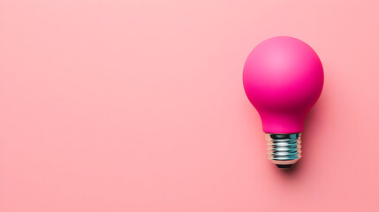 Single pink lightbulb on pink background.  A vibrant pink lightbulb rests on a solid pink surface.  Simple, minimalist, and bright
