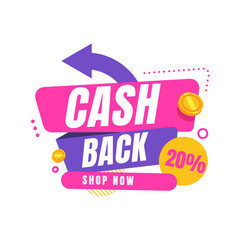 Cashback Promotion: An eye-catching cashback offer graphic design with the prominent message Cash Back Shop Now, incorporating a compelling visual of a cashback arrow. 