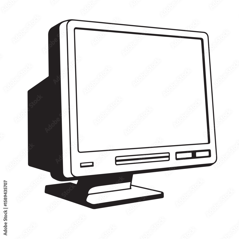 Fototapete a simple black and white illustration of an old computer monitor isolated on a white background show