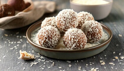 Vegan, energy, snack, coconut, homemade, delicious, nutritious, plant-based, these wholesome energy balls are crafted with natural ingredients and rolled in coconut flakes, perfect for boosting energy