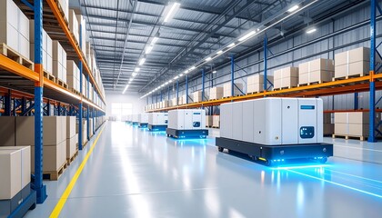 Fototapeta premium Automated Robots in a Modern Warehouse.