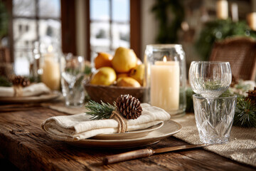 capture serene and minimalist atmosphere of christmas celebrations in usa showcasing natural materials in holiday
