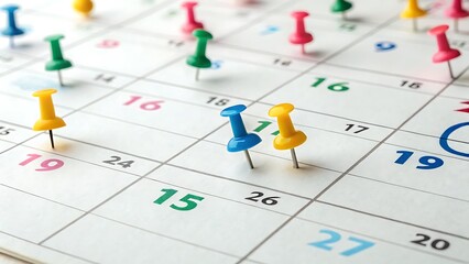 Calendar Planner with Colorful Push Pins: Organizing Appointments, Meetings, Schedules, Deadlines, and Important Dates.