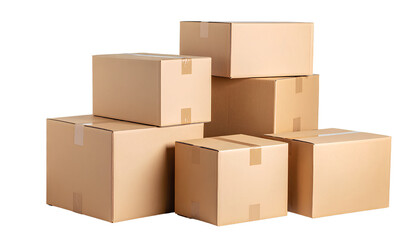 Stacked Cardboard Boxes Mockup  Multiple Sizes with Drop Shadows, Isolated on Transparent  Background PNG