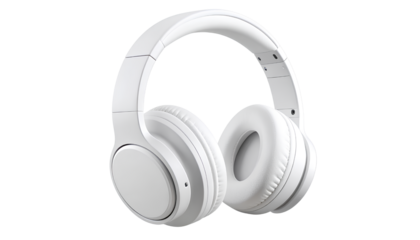 White Over-Ear Bluetooth Headphones – Side Angle with Cushioned Ear Pads, Transparent  Background PNG