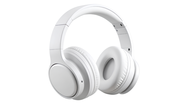 White Over-Ear Bluetooth Headphones – Side Angle with Cushioned Ear Pads, Transparent  Background PNG