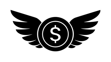 Obraz premium Vector illustration of a coin with a dollar sign in the center, flanked by stylized, feathered wings