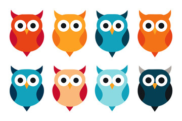 different owl illustration icons set on white background