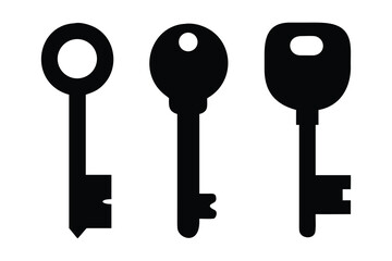 Flat Silhouette Key Icon Set Classic, Modern, and Vintage Vector Collection