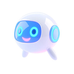 Fototapeta premium Happy robot. 3d ai character, chat bot mascot isolated on white background, GPT chatbot icon. Artificial intelligence, trendy technology, support service, funny automation