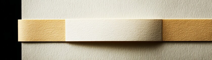 Fototapeta premium Minimalist composition, bright yellow strip on clean white paper background yellow