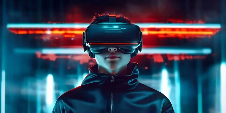 The excitement of virtual reality gameplay through immersive goggles.