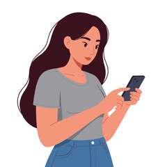Young woman using smartphone, casual illustration, technology concept