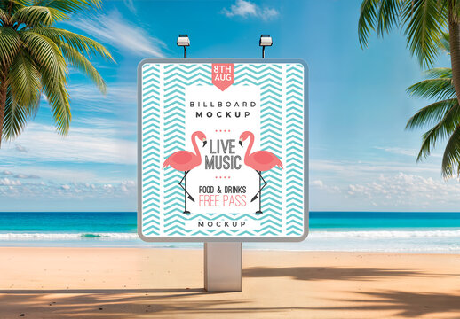 Billboard Mmockup in a Tropical Beachfront at Midday