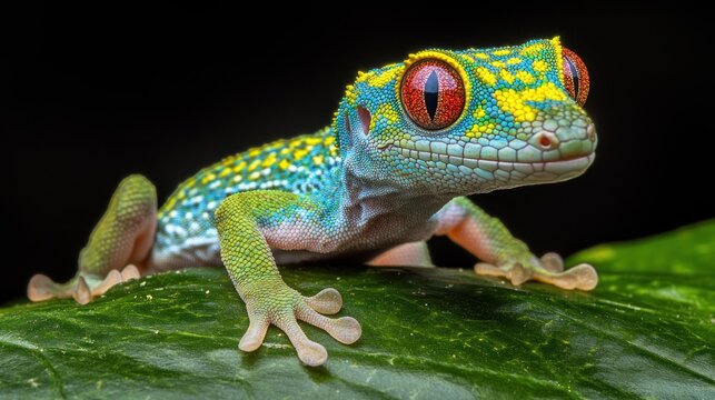 Vibrant gecko on a leaf - Powered by Adobe