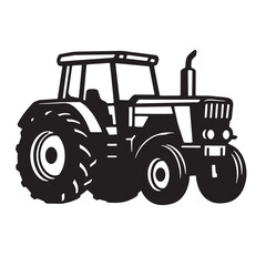 Obraz premium Monochrome illustration of a farm tractor with bold black outline design against a white background