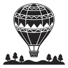 Obraz premium Black and white silhouette illustration of a hot air balloon with trees perfect for design projects