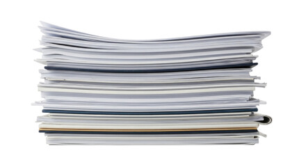 Stack of printed documents and papers cutout isolated on transparent bg, png