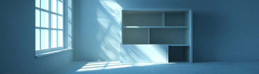 Obraz premium Sunlit reading nook, a cozy room with bookshelf and window view cozy