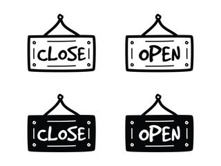 Hand Drawn Open Close Sign Board Doodle Icon Vector Set