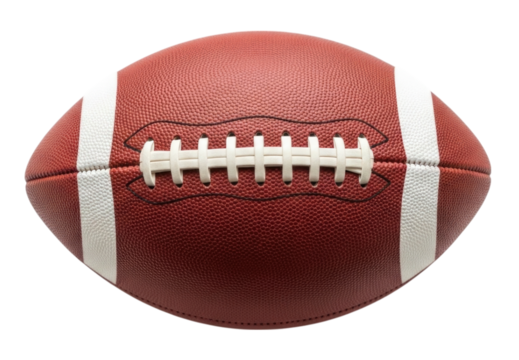 Football close-up view showing detailed texture and stitching cutout isolated on transparent bg, png