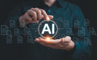 Artificial intelligence concept a person interacting with ai technology on a futuristic digital interface representing data processing