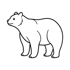 Simple black outline drawing of a bear standing on a white background isolated on white background