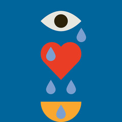 Naklejka premium Heart and Eye symbols. Vector Heart sign. Love symbol. Heart with Tears. Heart Background. Esoteric illustration.