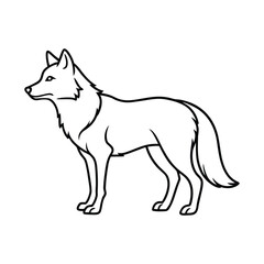 Stylized black line art of a wolf standing profile isolated on white background