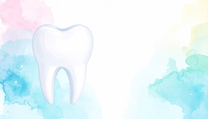 Isolated White Tooth Against a Soft Watercolor Sketchbook Background with Natural Paper Texture