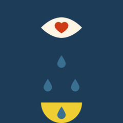 Heart and Eye symbols. Vector Heart sign. Love symbol. Heart with Tears. Heart Background. Esoteric illustration.