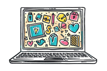 Tech-Themed Laptop Sketch Design Isolated on White or Transparent Background PNG