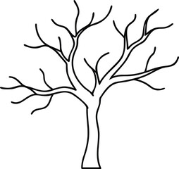 Obraz premium Black silhouette illustration depicting an autumn tree with bare branches against a white background