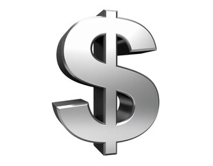 Fototapeta premium Glossy Silver Dollar Symbol in 3D, Centered on White Background