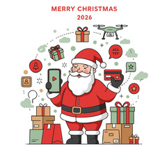 Santa Claus online shopping outline vector red green e-commerce