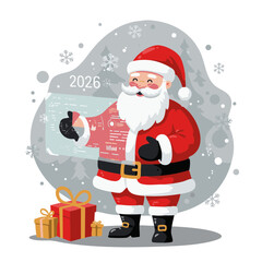 Santa Claus with AI hologram vector chrome red futuristic 2026