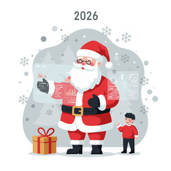 Santa Claus with AI hologram vector chrome red futuristic 2026