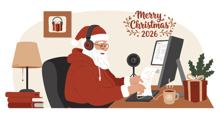 Santa Claus with AI hologram vector chrome red futuristic 2026