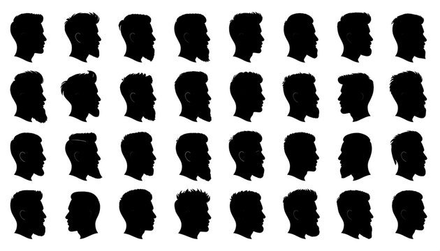 Silhouette profiles of various men's haircuts