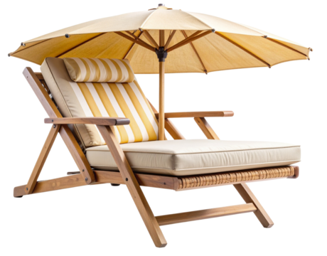 Bamboo Frame Beach Chair with Tropical Fabric, Transparent Background