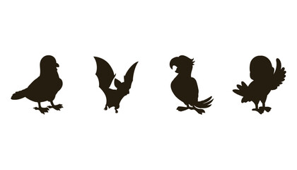 Obraz premium Collection of four distinct animal silhouettes including a pigeon bat parrot and chick