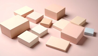 Elevated Soft Three Dimensional Cubes Arranged With A Gentle Pastel Color Palette On A Pink Background