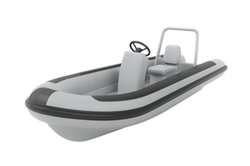 Inflatable motor boat with steering console isolated on transparent background