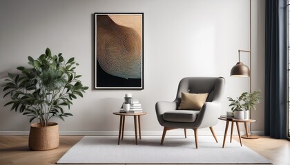 reading corner with armchair and abstract art on wall