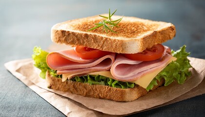 Obraz premium ham and cheese sandwich with lettuce and tomato on paper