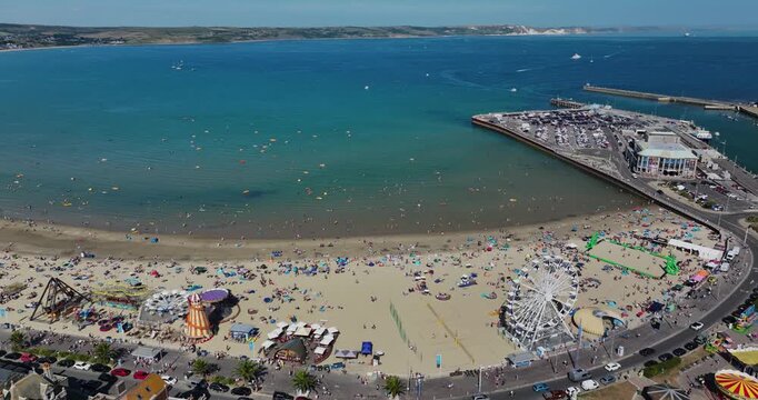 Packed Weymouth Bay and Beach in Dorset in the Summer