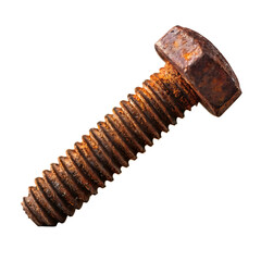Close up of a rusty metal bolt with textured threads isolated on transparent background