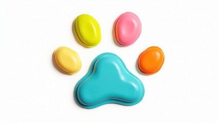 Colorful paw print design on a white background.
